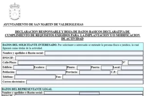 Modelo de declaración responsable para concesión de licencia de actividad del Ayuntamiento de San Martín de Valdeiglesias.